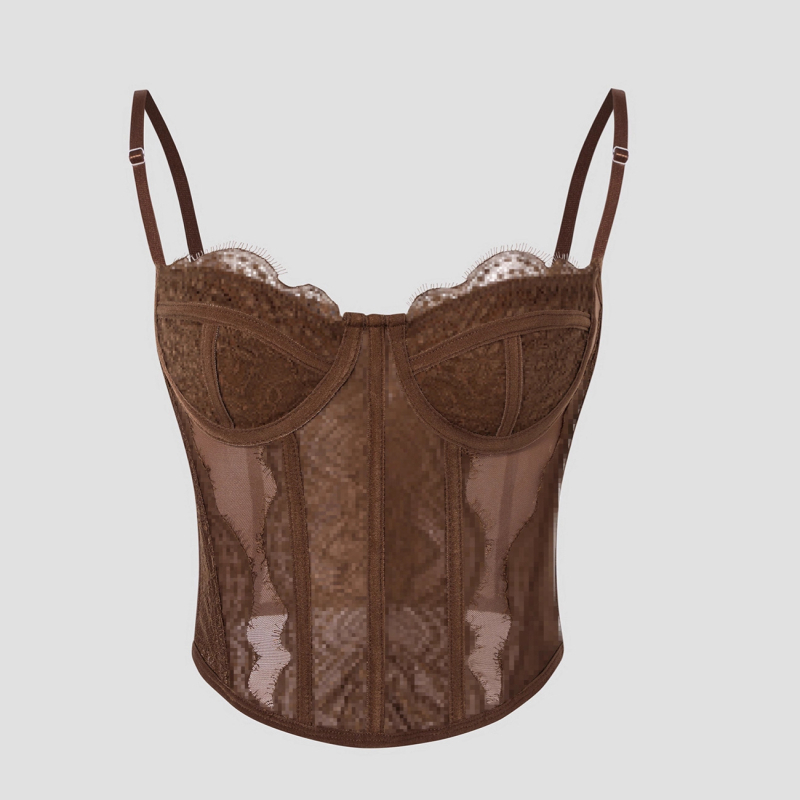Čipkasto prozirni bustier-camisol s Push-Upom, uska linija, naramenice