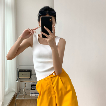 Ženski bezruk pleteni top s kvadratnim izrezom — uski kroj, smjesa viskoze i poliester, proljeće 2025