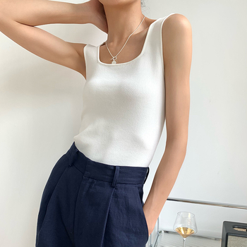 Ženski bezruk pleteni top s kvadratnim izrezom — uski kroj, smjesa viskoze i poliester, proljeće 2025