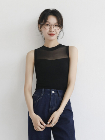 K915 Top fără mâneci din plasă Lyocell, croială Slim fit, stil pulover pentru navetă, 90–95% Tencel Lyocell + <30% Spandex, lungime 50–65 cm