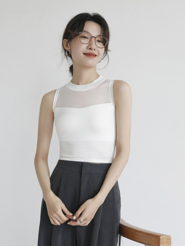 K915 Top fără mâneci din plasă Lyocell, croială Slim fit, stil pulover pentru navetă, 90–95% Tencel Lyocell + <30% Spandex, lungime 50–65 cm