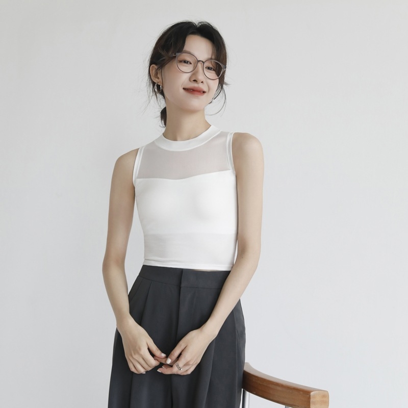 K915 Top fără mâneci din plasă Lyocell, croială Slim fit, stil pulover pentru navetă, 90–95% Tencel Lyocell + <30% Spandex, lungime 50–65 cm