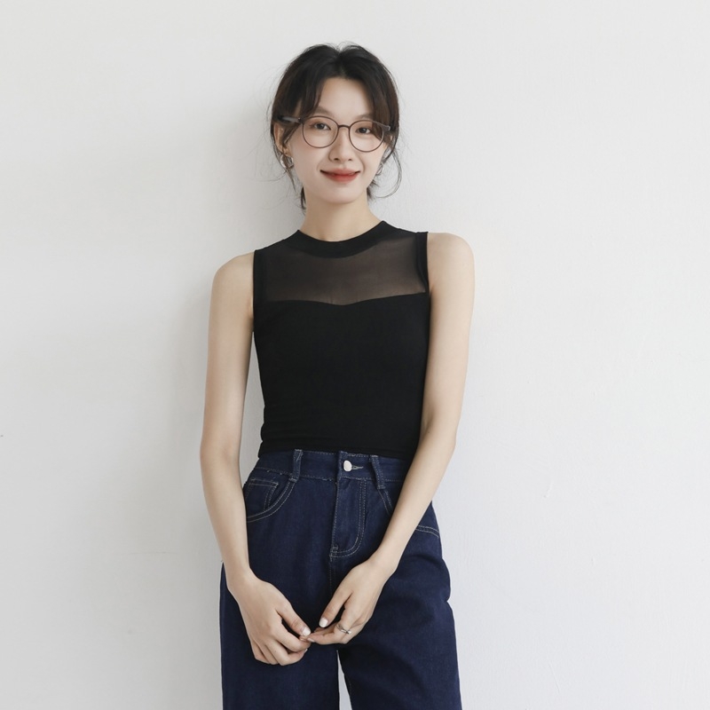 K915 Top fără mâneci din plasă Lyocell, croială Slim fit, stil pulover pentru navetă, 90–95% Tencel Lyocell + <30% Spandex, lungime 50–65 cm