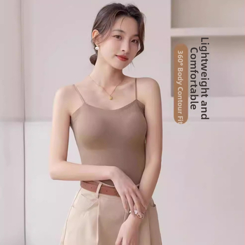 Top de damă cu bretele, fără armături metalice, cu perne integrate, material respirabil nylon-spandex, acid hialuronic pentru hidratarea pielii, spate elegant, versiune Slim, vară 2024