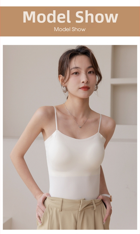 Top de damă cu bretele, fără armături metalice, cu perne integrate, material respirabil nylon-spandex, acid hialuronic pentru hidratarea pielii, spate elegant, versiune Slim, vară 2024