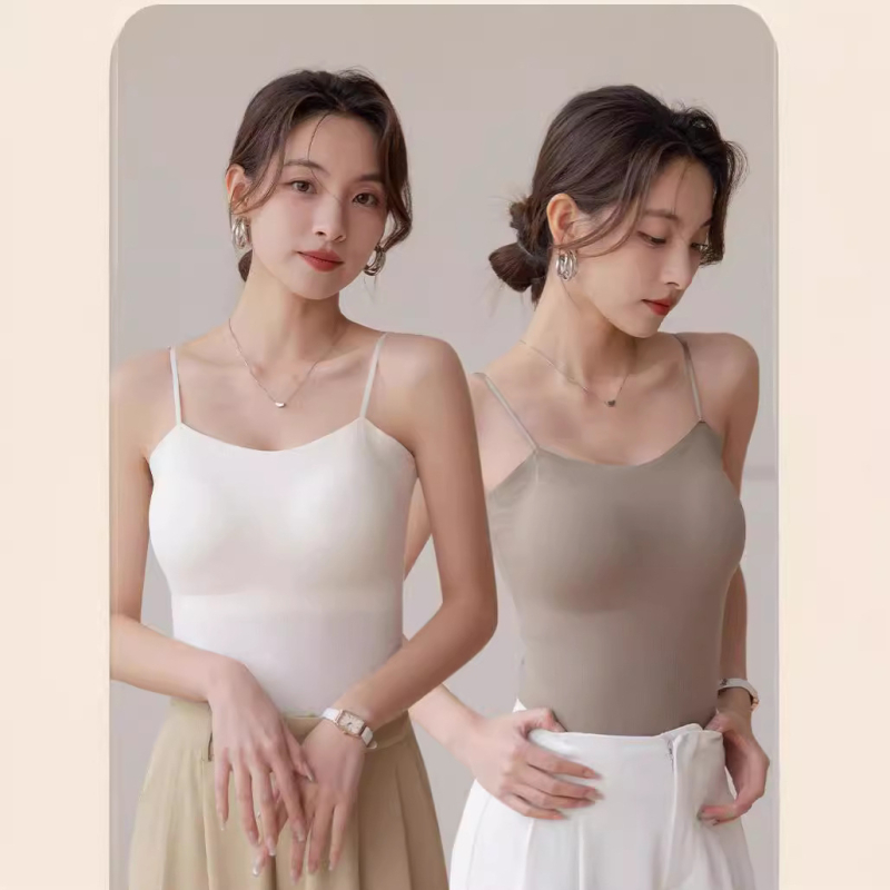 Top de damă cu bretele, fără armături metalice, cu perne integrate, material respirabil nylon-spandex, acid hialuronic pentru hidratarea pielii, spate elegant, versiune Slim, vară 2024