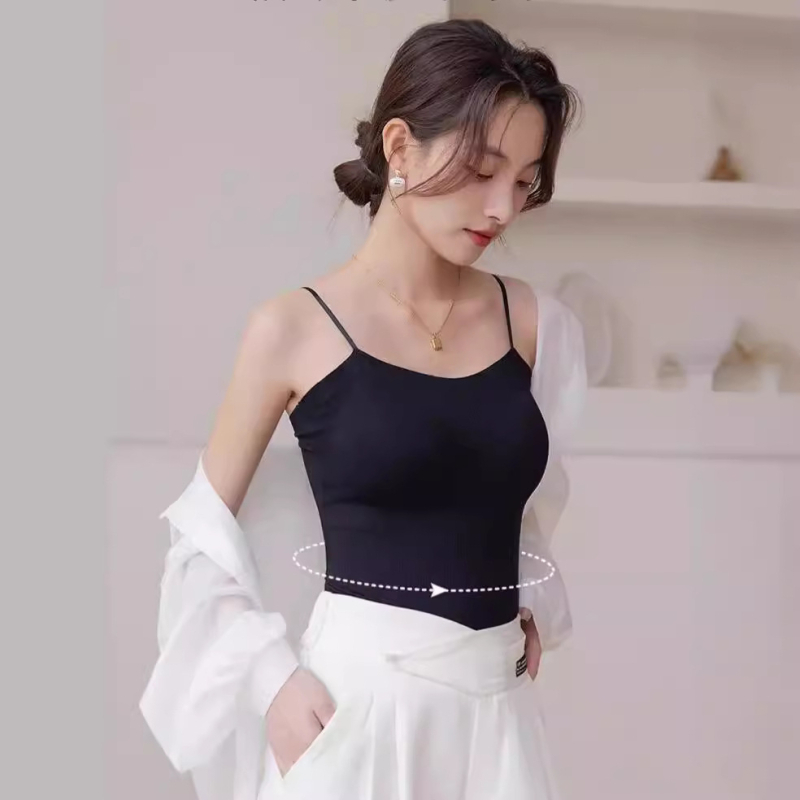 Top de damă cu bretele, fără armături metalice, cu perne integrate, material respirabil nylon-spandex, acid hialuronic pentru hidratarea pielii, spate elegant, versiune Slim, vară 2024