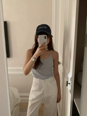 Top camisole din bumbac, croială Slim, 90–95% bumbac, stil Sling/Coreean, lungime normală 50–65 cm