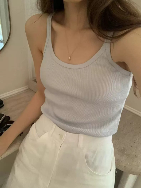 Top camisole din bumbac, croială Slim, 90–95% bumbac, stil Sling/Coreean, lungime normală 50–65 cm