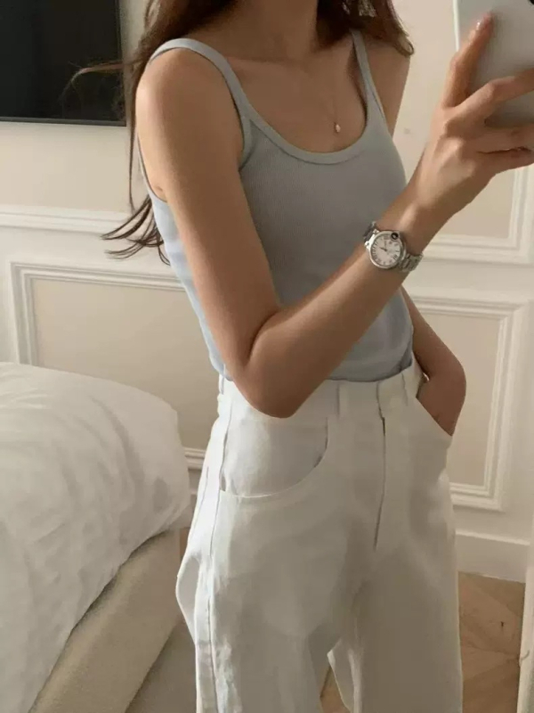 Top camisole din bumbac, croială Slim, 90–95% bumbac, stil Sling/Coreean, lungime normală 50–65 cm