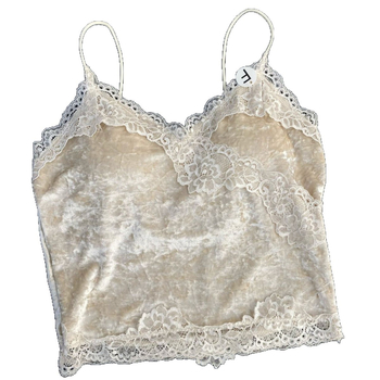 Камизол с подплънки за бюст, дантелена вложка, V-образно деколте, тънки презрамки, материя: велур