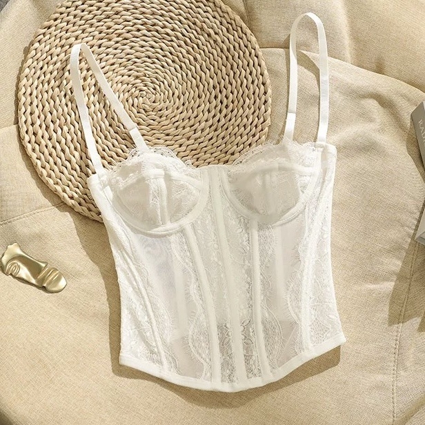 Camisolă-corset, croială Slim, lungime scurtă (40–50 cm), model floral, material poliester cu elastan