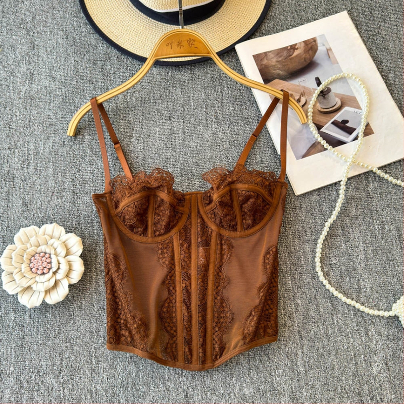 Camisolă-corset, croială Slim, lungime scurtă (40–50 cm), model floral, material poliester cu elastan