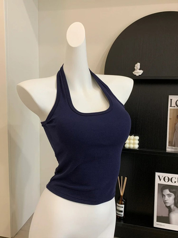 Halter top s U-izrezom, kratka dužina, poliester, standardni kroj za žene
