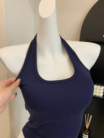 Halter top s U-izrezom, kratka dužina, poliester, standardni kroj za žene