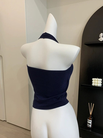 Halter top s U-izrezom, kratka dužina, poliester, standardni kroj za žene