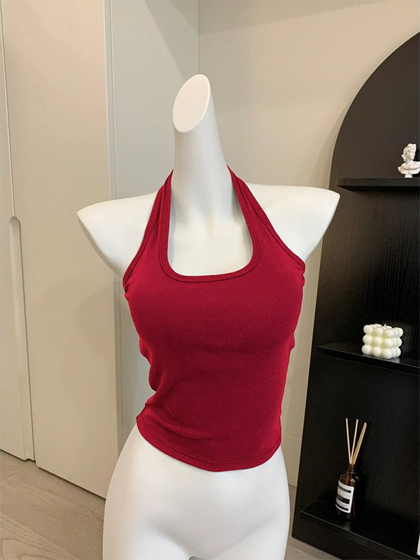 Halter top s U-izrezom, kratka dužina, poliester, standardni kroj za žene