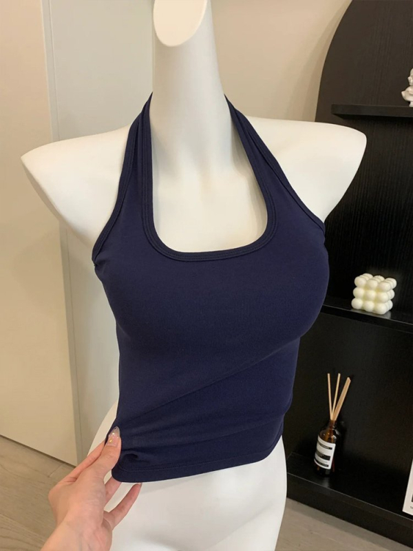 Halter top s U-izrezom, kratka dužina, poliester, standardni kroj za žene