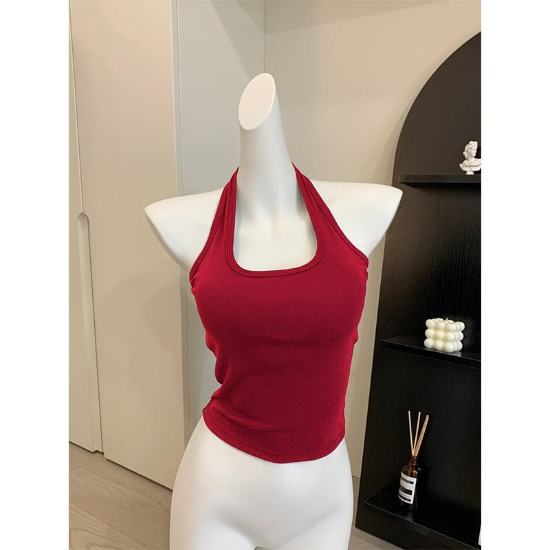 Halter top s U-izrezom, kratka dužina, poliester, standardni kroj za žene