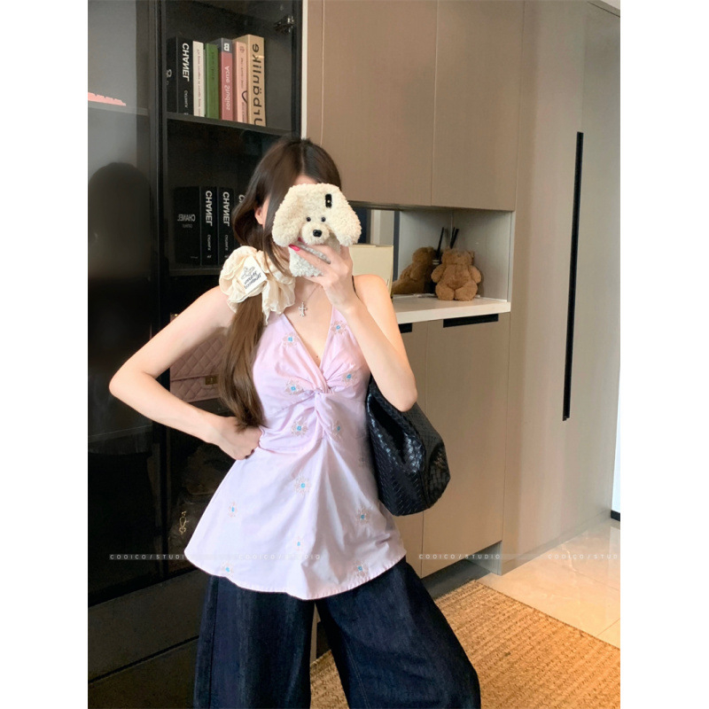 Top halter cu decolteu în V, bretele reglabile cu șnur, fără mâneci, talie înaltă, stil urban, lansare iarna 2022, material principal 95%+