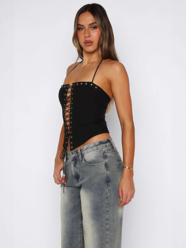 Top cu bretele și spate deschis, Slim Fit, lungime scurtă 40–50 cm, poliester 80–90% cu elastan <30%