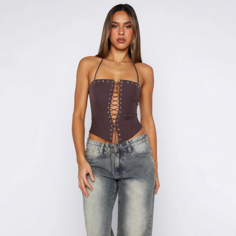 Top cu bretele și spate deschis, Slim Fit, lungime scurtă 40–50 cm, poliester 80–90% cu elastan <30%