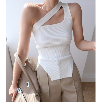 Top tricotat din viscose cu bretele diagonale, croială slim, bretele detașabile