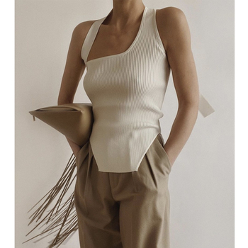 Top tricotat din viscose cu bretele diagonale, croială slim, bretele detașabile