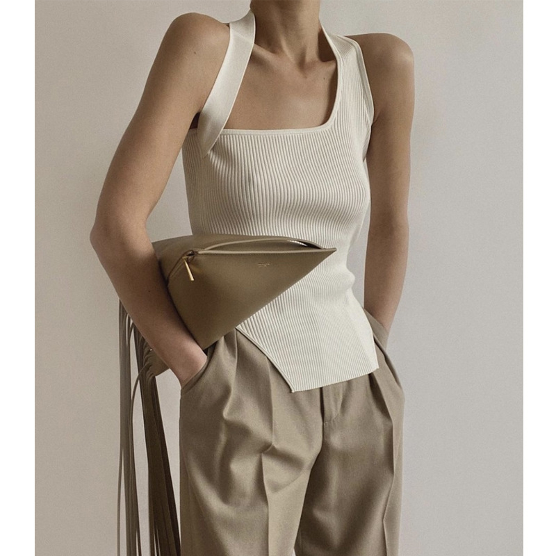 Top tricotat din viscose cu bretele diagonale, croială slim, bretele detașabile
