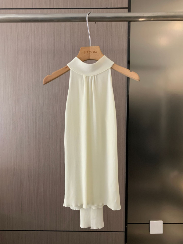 Top fără mâneci, croială Slim, tricot elegant, cu panglică la spate, Tencel, model geometric