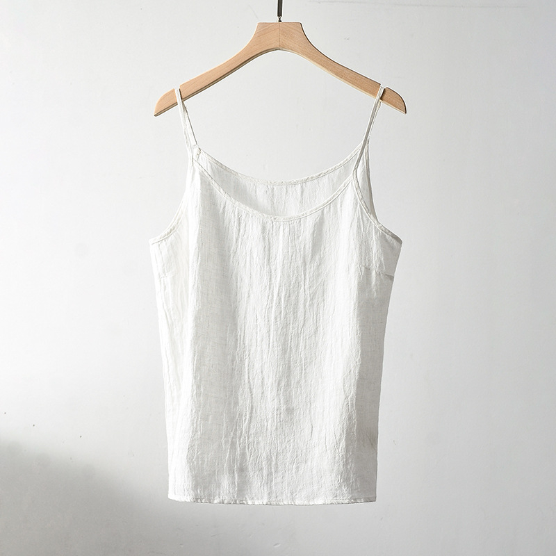 Vestă din in pentru femei, cu bretele, croială lejeră, respirabilă, culoare solidă, 95% in