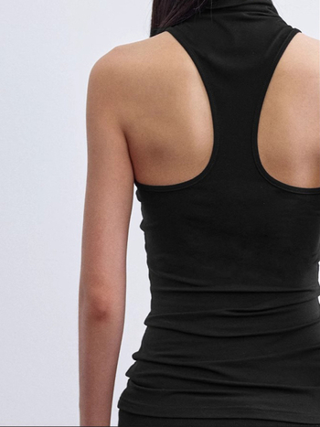 Top damă fără mâneci, halter, croială Slim-Fit, lungime 40–50 cm, monocrom, bumbac 90–95%, stil street hipster