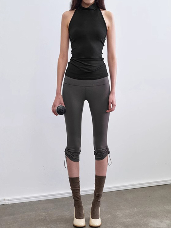 Top damă fără mâneci, halter, croială Slim-Fit, lungime 40–50 cm, monocrom, bumbac 90–95%, stil street hipster