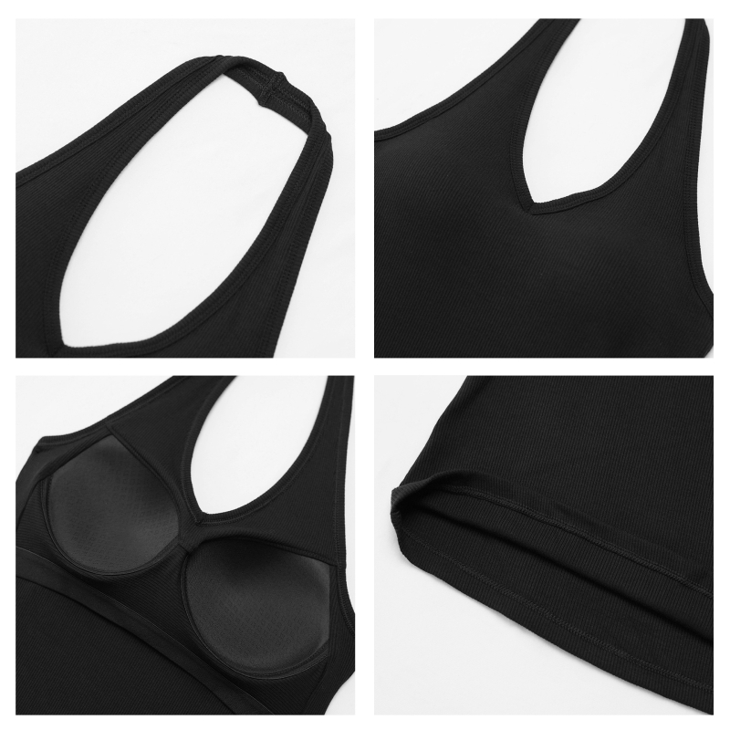 Top halter cu pernă pentru bust – croială Slim, lungime scurtă, 95% viscoză, stil minimalist, inspirație japano-coreeană