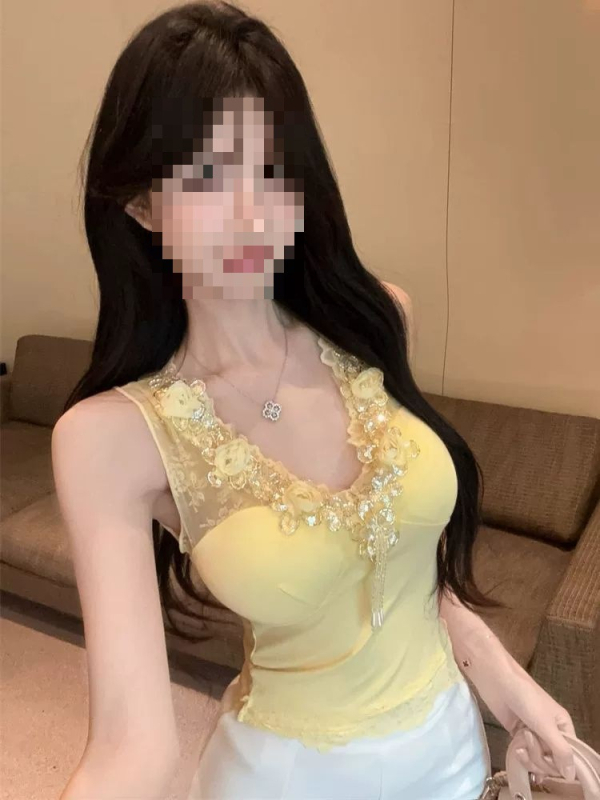 Camisolă din dantelă cu strasuri, fără mâneci, decolteu în V, ultra-scurtă, țesătură plasă cu model 3D, bretele subțiri