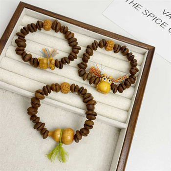 Brățară handmade din boabe de cafea și lemn de santal, stil drăguț, unisex cu mărgele zodiacale