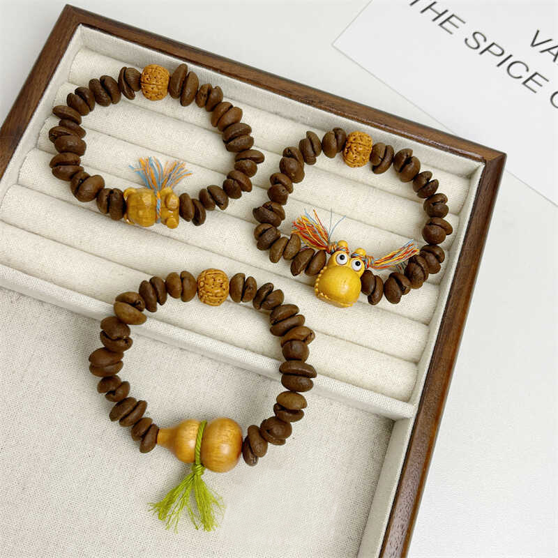 Brățară handmade din boabe de cafea și lemn de santal, stil drăguț, unisex cu mărgele zodiacale