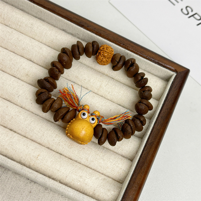 Brățară handmade din boabe de cafea și lemn de santal, stil drăguț, unisex cu mărgele zodiacale