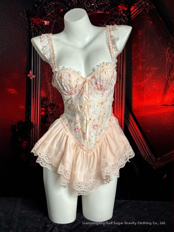 Sutien push-up cu coaste, imprimeu floral, plasă transparentă, nailon, ultra-subțire 81–100 g/m²