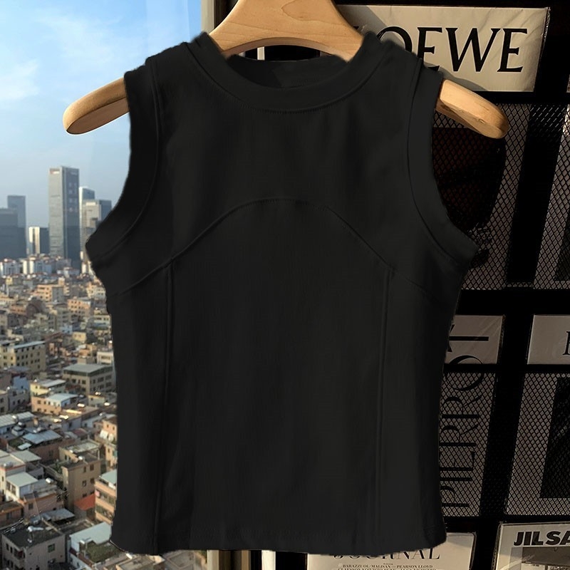 Top din bumbac pentru femei fără mâneci, stil sling, urban, croială lejeră, microelastic, bretele duble, vară 2024