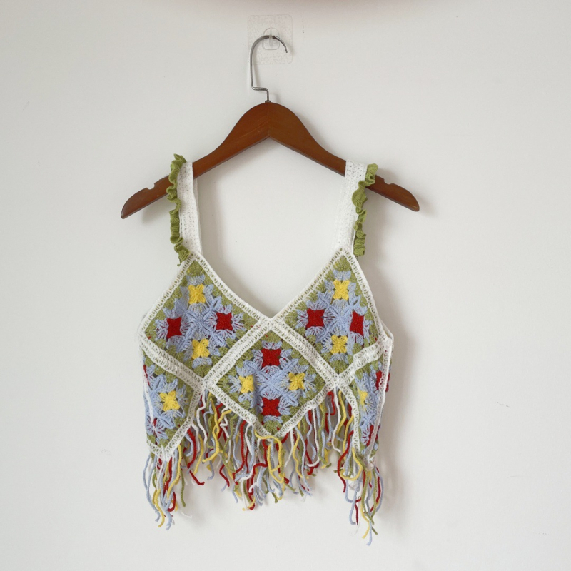 Top fără mâneci în stil sling - model abstract, bumbac, conținut 50–70% bumbac, lungime scurtă, microelastic, toamnă 2024