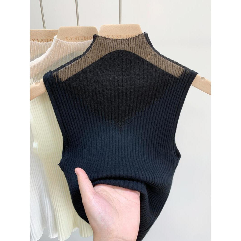 Top fără mâneci pentru femei, talie subțire, croială Slim, top scurt de vară tricotat, viscoză 70–80% (Versiune: Slim fit; Lungime: 50–65 cm; Model: Solid; Sezon: Primăvara 2025)