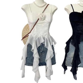 Camisolă din bumbac cu dantelă, cu căptușeală pentru bust încorporată, decolteu în V, ușoară și versatilă pentru femei