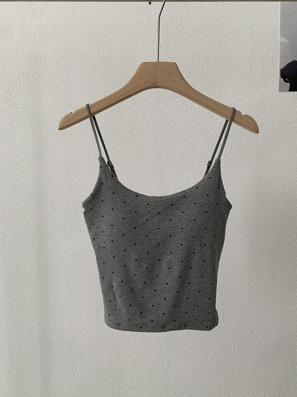 Camisolă fără mâneci cu bretele Sling; croială Slim; model cu puncte în valuri; material bumbac-poliester; elasticitate ridicată