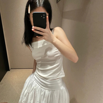 Top din bumbac Slim-Fit, bretele sling, lungime scurtă, micro-elastic