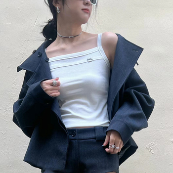 Top din bumbac Slim-Fit, bretele sling, lungime scurtă, micro-elastic