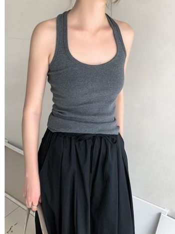 Camisolă fără mâneci cu guler halter, croială lejeră, spate decupat, poliester, lungime obișnuită 50-65 cm