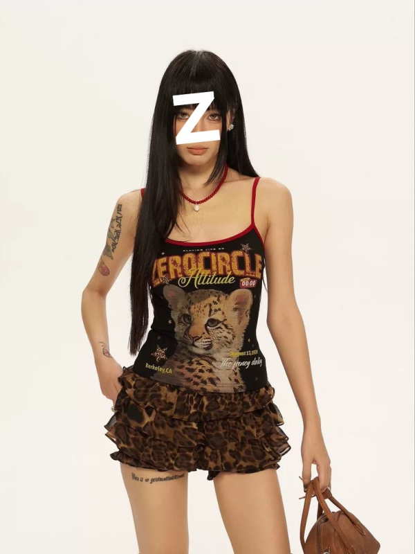 Top camisole imprimat pentru femei - bretele detașabile, croială în A-line, material PVC cu 30-50% alt conținut