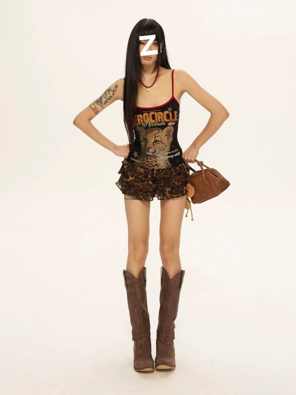 Top camisole imprimat pentru femei - bretele detașabile, croială în A-line, material PVC cu 30-50% alt conținut