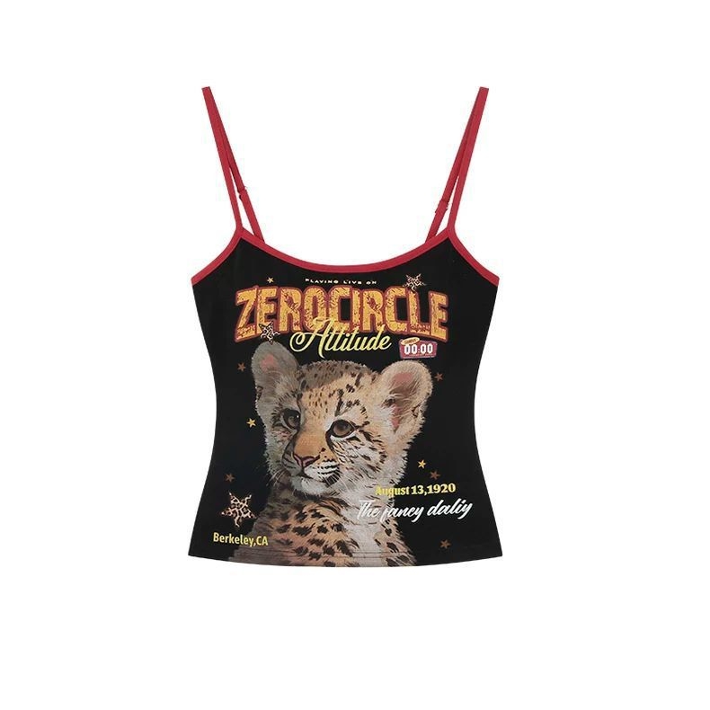 Top camisole imprimat pentru femei - bretele detașabile, croială în A-line, material PVC cu 30-50% alt conținut